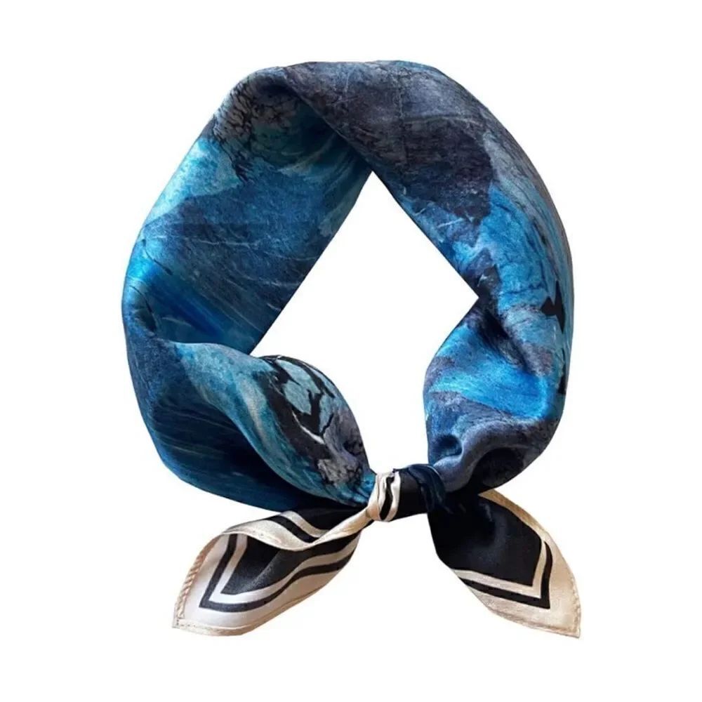 Blue Marble Mulberry Silk Neck Scarf